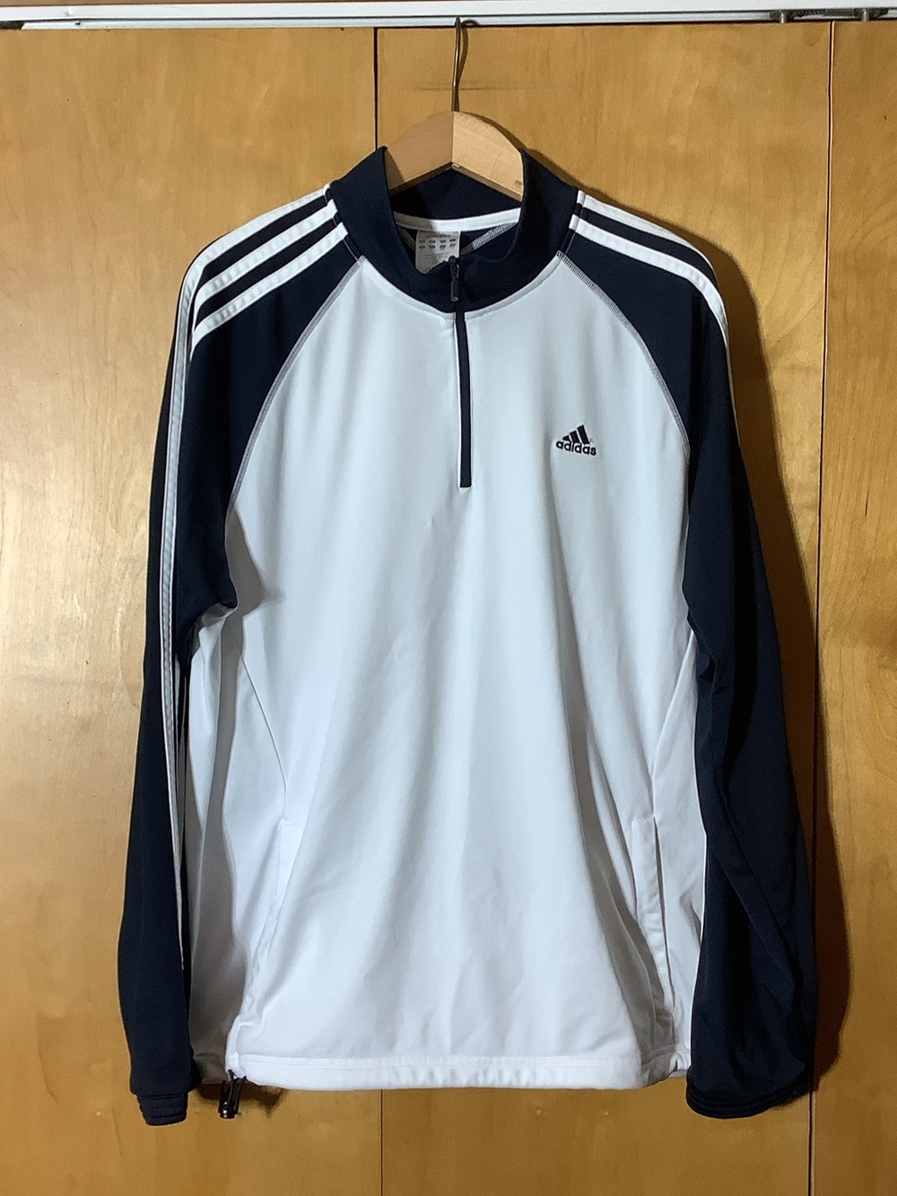 Adidas white and navy 1/4-zip, size large